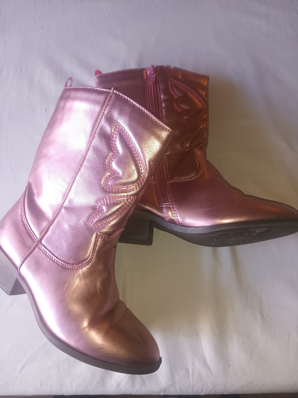 Metallic Pink Girl's Ankle Boots - Stylish Zip-Up Cowboy-Inspired Booties